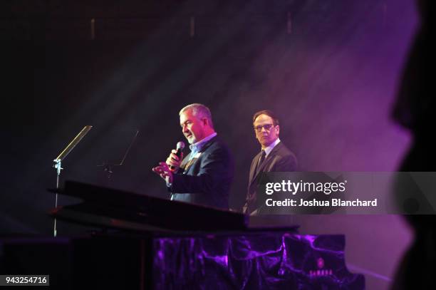 My Friends Place Co-Founders Craig Scholz and Steve LePore speak onstage at the My Friend's Place 30th Anniversary Gala at Hollywood Palladium on...