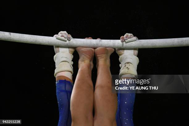Canada's Brittany Rogers competes in the women's uneven bars final artistic gymnastics event during the 2018 Gold Coast Commonwealth Games at the...