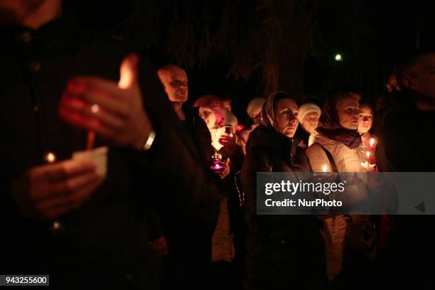 Believers with the Holy fire brought from Jerusalem to St. Petersburg. 08 april 2018