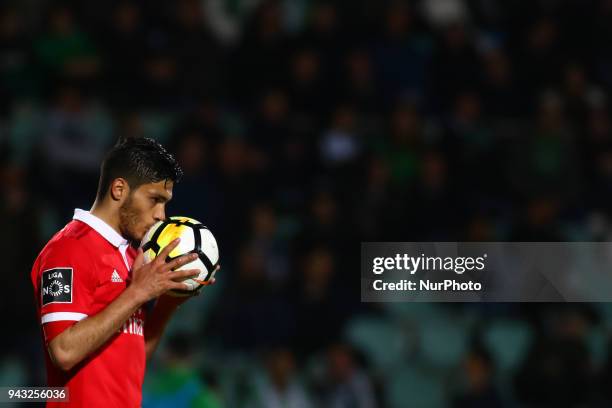 Benfcas Forward Raul Jimenez from Mexico celebrating after scoring a goal during the Premier League 2017/18 match between Vitoria Setubal and SL...