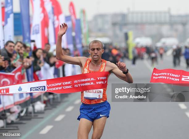 Ethiopian Amdework Walelegn finishes in the 1st place at the 13th Vodafone Istanbul Half Marathon at Yenikapi Square in Istanbul, Turkey on April 08,...