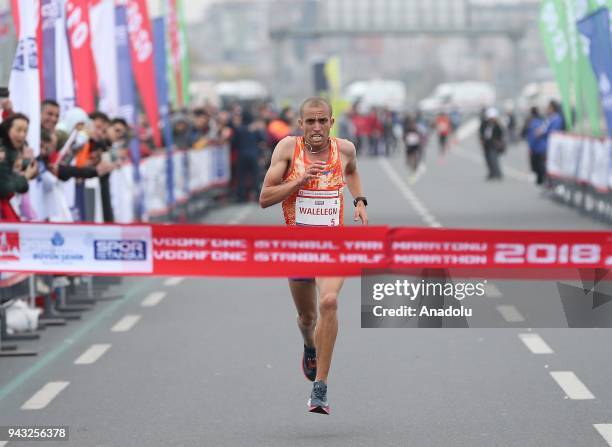 Ethiopian Amdework Walelegn finishes in the 1st place at the 13th Vodafone Istanbul Half Marathon at Yenikapi Square in Istanbul, Turkey on April 08,...