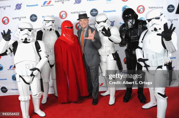 Actor Robert Picardo of Star Trek Voyager has Star Wars cosplayers perform the Vulcan salute at the 2018 Yuri's Night - Earthrise event held at...