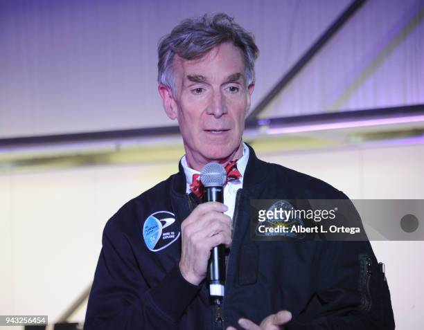 Bill Nye attends the 2018 Yuri's Night - Earthrise event held at California Science Center on April 7, 2018 in Los Angeles, California.