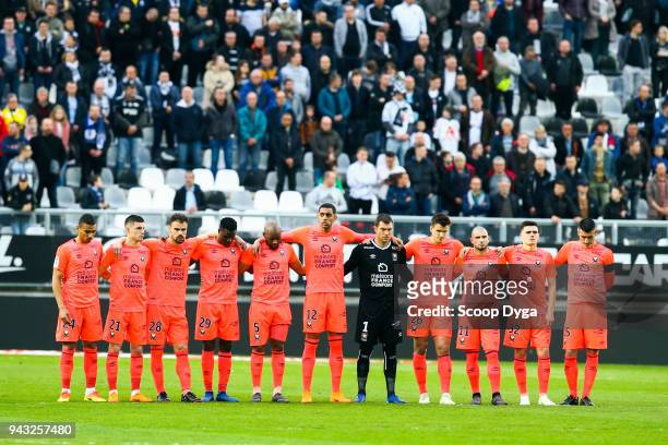 Team of SM Caen during the Ligue 1 match between Amiens SC and SM Caen at Stade de la Licorne on April 7, 2018 in Amiens, .