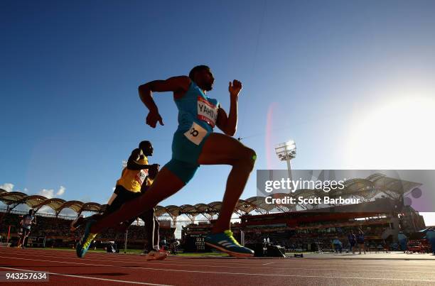 Muhammed Anas Yahiya of India competes in the Men's 400 metres heats on day four of the Gold Coast 2018 Commonwealth Games at Carrara Stadium on...