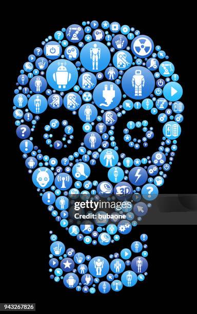 robot face blue icon pattern background - headshot backdrop stock illustrations