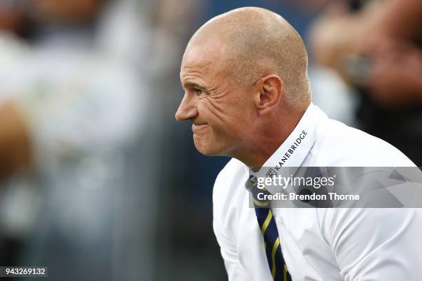 Eels coach, Brad Arthurlooks on during the round five NRL match between the Parramatta Eels and the Penrith Panthers at ANZ Stadium on April 8, 2018...