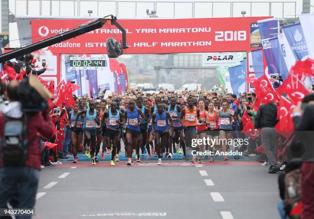 Contestants take part in the 13th Vodafone Istanbul Half Marathon at Yenikapi Square in Istanbul, Turkey on April 08, 2018.