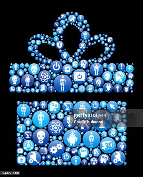 gift box blue icon pattern background - exoskeleton stock illustrations