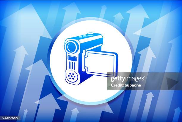 film camera blue up arrows background - camera 3d render stock illustrations