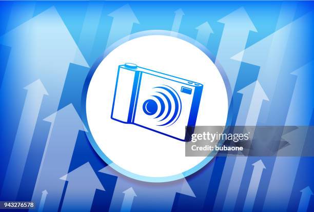 digital camera blue up arrows background - camera 3d render stock illustrations