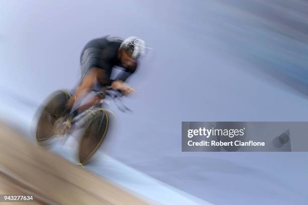 Edward Dawkins of New Zealand competes in the MenÕs 1000m Time Trial Final during Cycling on day four of the Gold Coast 2018 Commonwealth Games at...