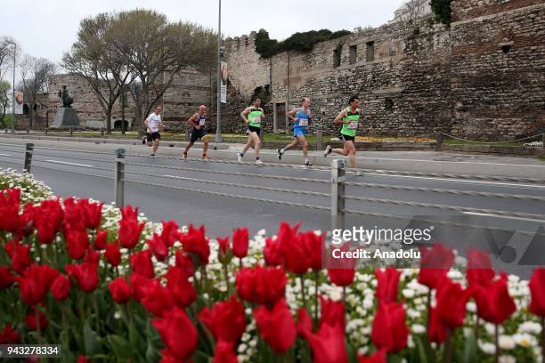 Participants compete in the 13th Vodafone Istanbul Half Marathon, started from the Yenikapi Square, in Istanbul, Turkey on April 08, 2018.