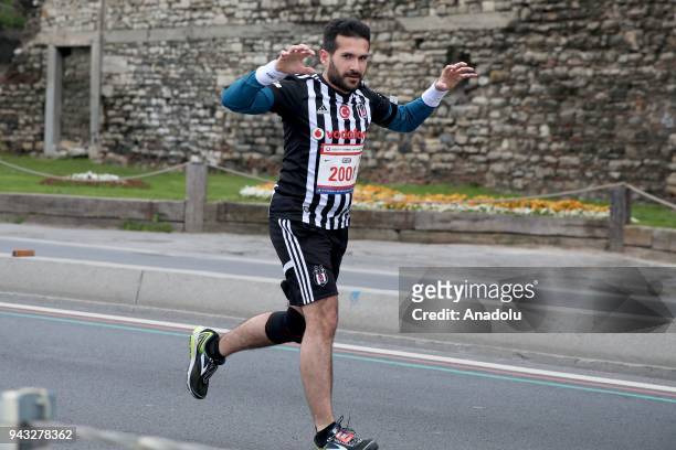 Participant competes in the 13th Vodafone Istanbul Half Marathon, started from the Yenikapi Square, in Istanbul, Turkey on April 08, 2018.