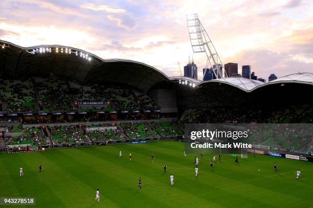 General view of play between Melbourne Victory & Wellington Phoenix during the round 26 A-League match between the 1Melbourne Victory and the...