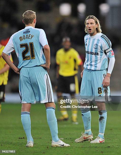 Captain Robbie Savage of Derby shouts instructions to Dean Moxey during the Coca-Cola Championship match between Watford and Derby County at Vicarage...