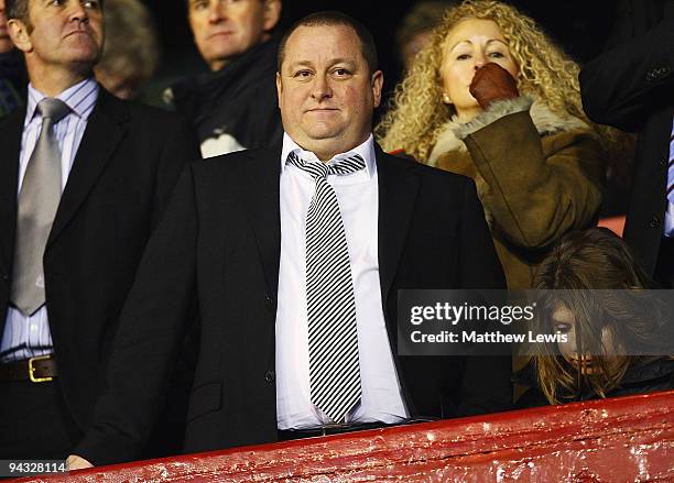 Mike Ashley, Chairman of Newcastle United looks on during the Coca-Cola Championship match between Barnsley and Newcastle United at Oakwell on...