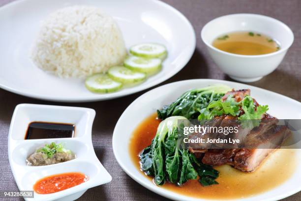 chicken "char siu" rice - oily slippery stock pictures, royalty-free photos & images