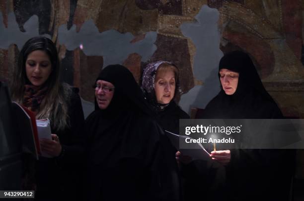 Orthodox Christians attend a mass to celebrate the Orthodox Easter at Marko's Monastery near Skopje, Macedonia on April 8, 2018. The Macedonian...