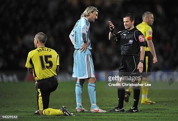 Robbie Savage of Derby looks dejected after referee Keith Stroud gives a free kick during the Coca-Cola Championship match between Watford and Derby...
