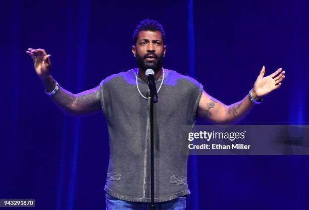 Actor, comedian and writer Deon Cole performs his stand-up comedy routine during Martin Lawrence's Lit AF Tour at the Mandalay Bay Events Center on...