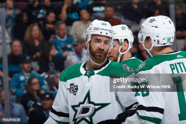 Greg Pateryn of the Dallas Stars looks on during the game against the San Jose Sharks at SAP Center on April 3, 2018 in San Jose, California. Greg...