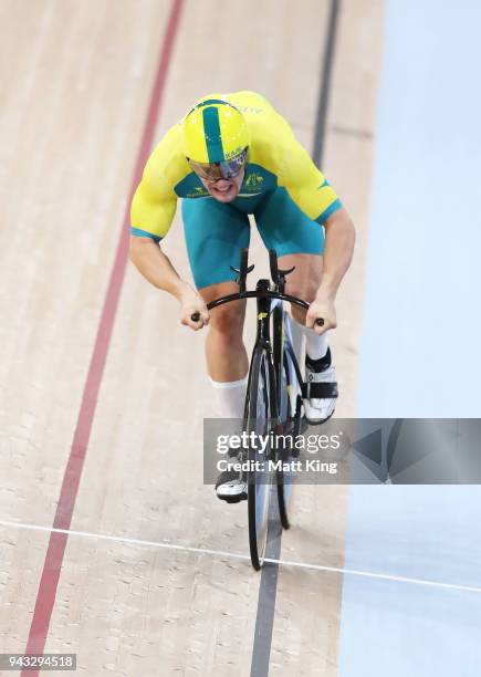 Matt Glaetzer of Australia competes in the Men's 1000m Time Trial during Cycling on day four of the Gold Coast 2018 Commonwealth Games at Anna Meares...