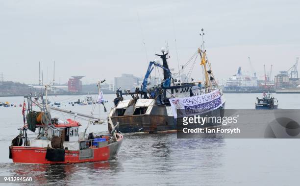 Fishing boats gather on the River Tyne in North Shields as fishermen prepare to take part in a nationwide protest against the Brexit transition deal...