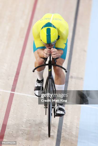 Matt Glaetzer of Australia competes in the Men's 1000m Time Trial during Cycling on day four of the Gold Coast 2018 Commonwealth Games at Anna Meares...