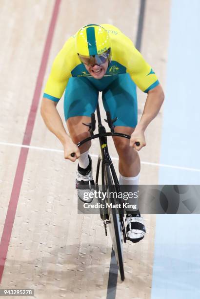 Matt Glaetzer of Australia competes in the Men's 1000m Time Trial during Cycling on day four of the Gold Coast 2018 Commonwealth Games at Anna Meares...