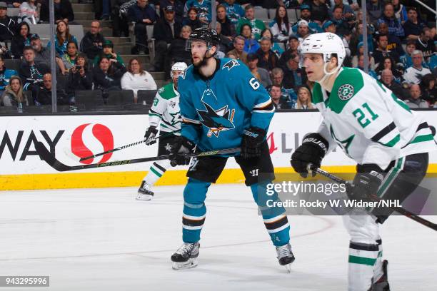 Melker Karlsson of the San Jose Sharks skates against the Dallas Stars at SAP Center on April 3, 2018 in San Jose, California. Melker Karlsson