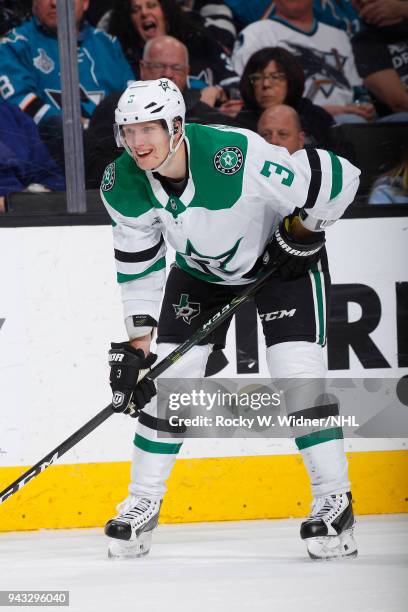 John Klingberg of the Dallas Stars skates against the San Jose Sharks at SAP Center on April 3, 2018 in San Jose, California. John Klingberg