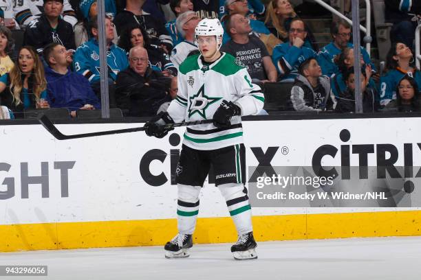 Julius Honka of the Dallas Stars skates against the San Jose Sharks at SAP Center on April 3, 2018 in San Jose, California. Julius Honka