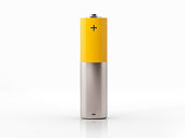 AA Size Yellow Battery On White Background