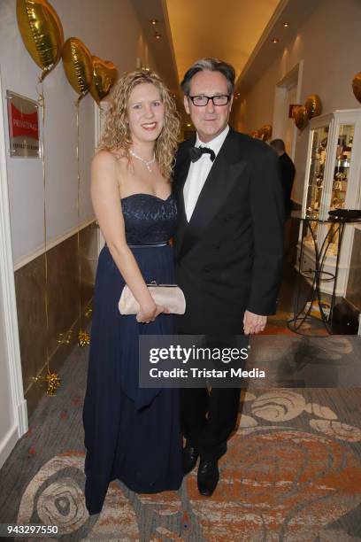 Helmut Zierl and his girlfriend Sabrina Boecker during the 21st Blauer Ball at Hotel Atlantic on April 7, 2018 in Hamburg, Germany.