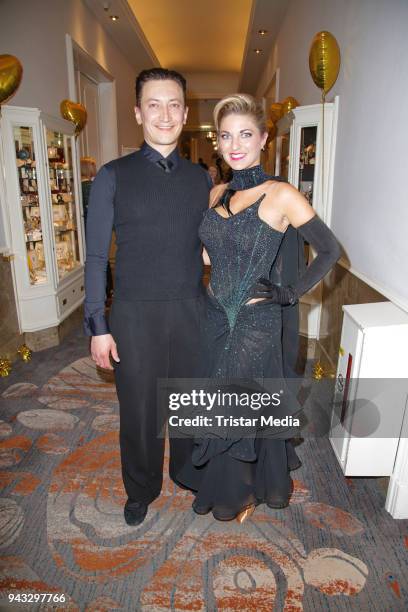 Christine Deck and her dancing partner Stanislaw Massold during the 21st Blauer Ball at Hotel Atlantic on April 7, 2018 in Hamburg, Germany.