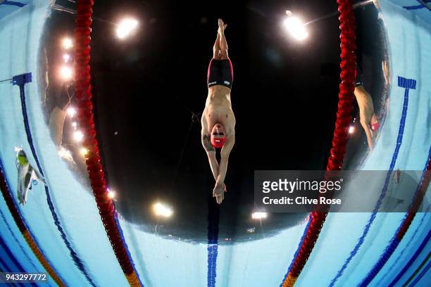 Adam Peaty of England competes during the Men's 50m Breaststroke Semifinal 2 on day four of the Gold Coast 2018 Commonwealth Games at Optus Aquatic...