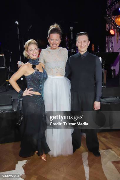 Christine Deck, her dancing partner Stanislaw Massold and Susanne Boehm during the 21st Blauer Ball at Hotel Atlantic on April 7, 2018 in Hamburg,...