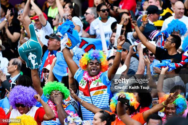 Fiji fans support their team in the Semi-final match against South Africa during the Hong Kong Sevens on April 8, 2018 in Hong Kong.