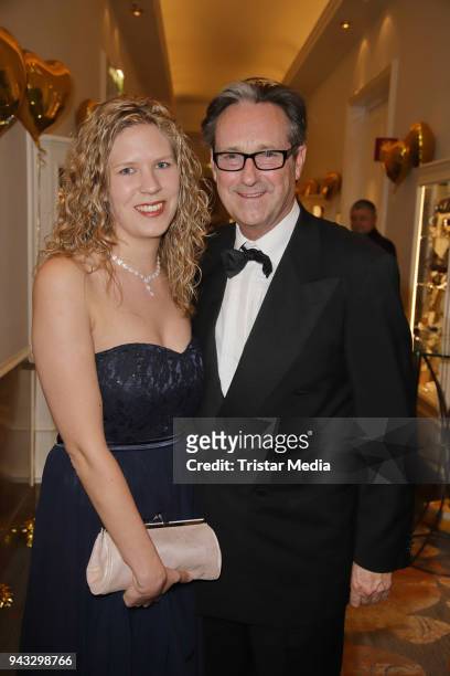Helmut Zierl and his girlfriend Sabrina Boecker during the 21st Blauer Ball at Hotel Atlantic on April 7, 2018 in Hamburg, Germany.