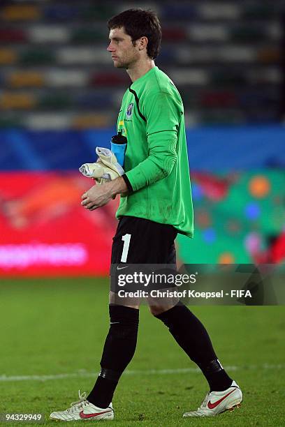 Jacob Spoonley of Auckland City looks dejected after losing 0-3 the FIFA Club World Cup quarter-final match between Auckland City and Atlante at the...