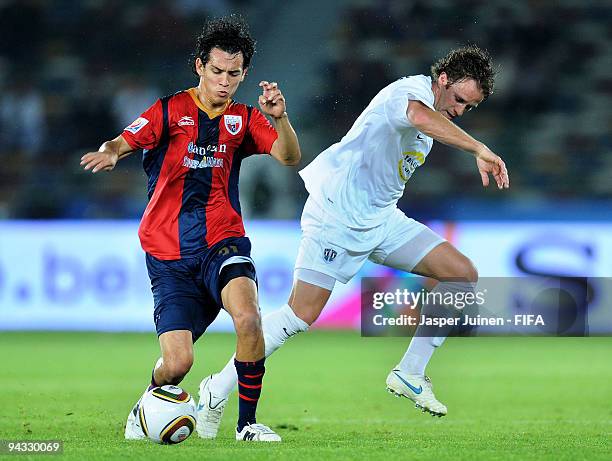 Daniel Arreola of Atlante duels for the ball with Chad Coombes of Auckland City during the FIFA Club World Cup quarter-final match between Auckland...