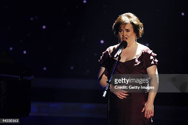 Susan Boyle performs during the 3rd semi final of the TV show 'Das Supertalent' on December 12, 2009 in Cologne, Germany.