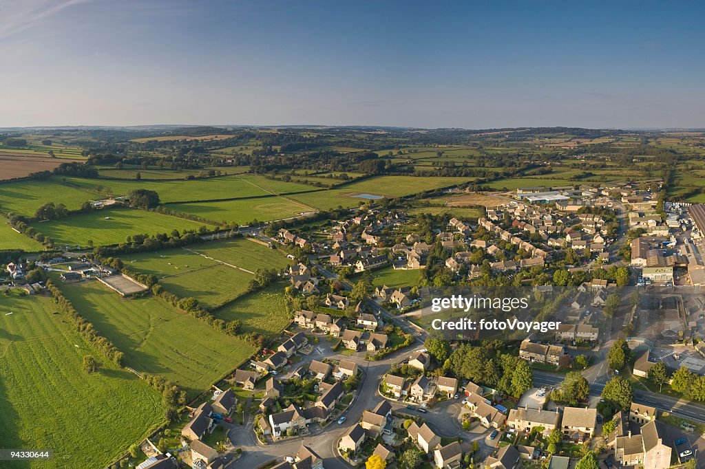 Suburban streets, farmland vista