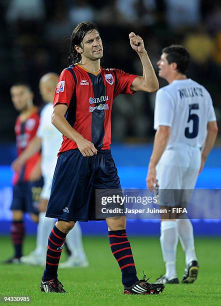 Santiago Solari of Atlante ask for a card during the FIFA Club World Cup quarter-final match between Auckland City and Atlante at the Zayed Sports...