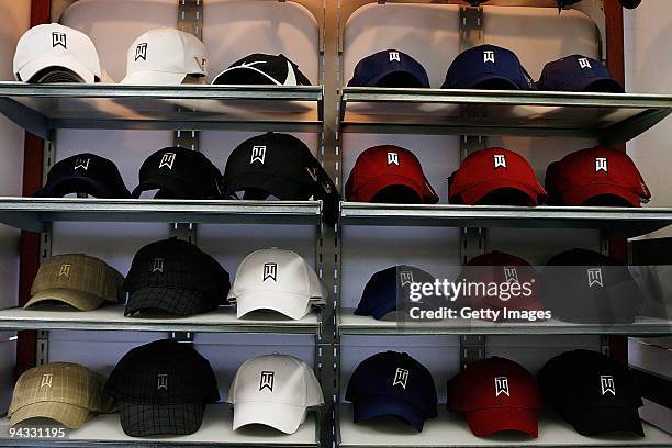 Nike Golf display featuring Tiger Woods caps is shown at a golf shop on December 12, 2009 in Orlando, Florida. Woods announced that he will take an...