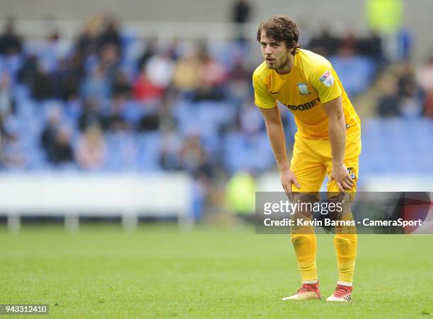 Preston North End's Ben Pearson during the Sky Bet Championship match between Reading and Preston North End at Madejski Stadium on April 7, 2018 in...