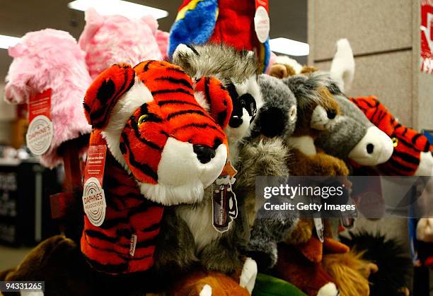 Tiger headcover is seen on display at a golf shop on December 12, 2009 in Orlando, Florida. Tiger Woods announced that he will take an indefinite...