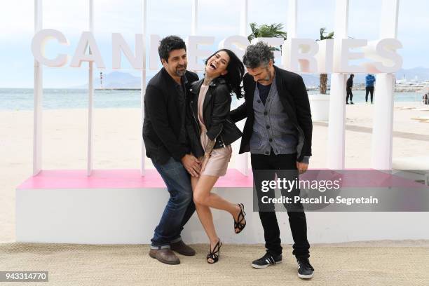 Cesc Gay, Mi Hoa Lee and Leonardo Sbaraglia attend "Felix" Photocall during the 1st Cannes International Series Festival on April 8, 2018 in Cannes,...